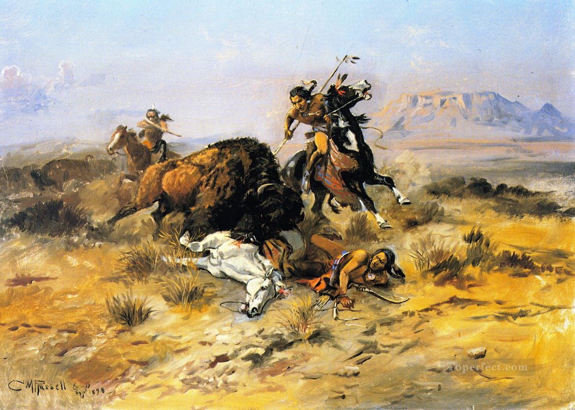 caza de búfalos 1898 Charles Marion Russell Pintura al óleo